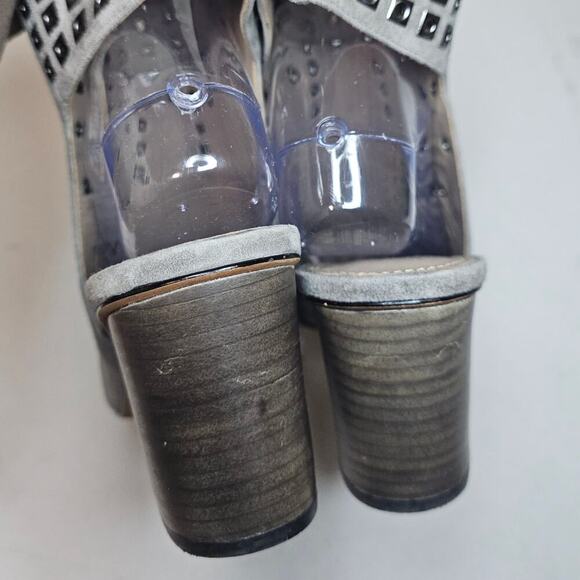 Donald Pliner 10M Gray studded suede leather Janesp Peep toe Booties Zip closure - Picture 5 of 16